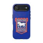 Ipswich Town MagSafe iPhone case with blue design and club crest, dual layer protection, and MagSafe compatibility