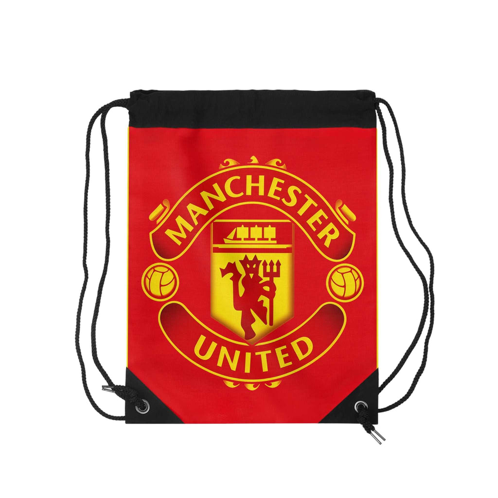 Manchester United drawstring bag in red and black with club crest and durable polyester material