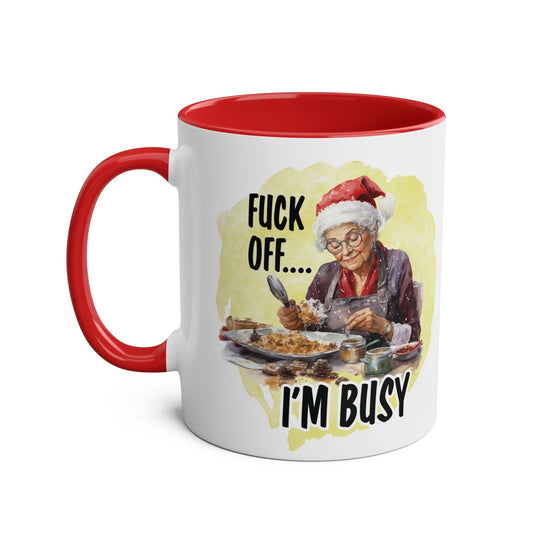 Sweary Granny Christmas Mug with cheeky festive design and red handle.