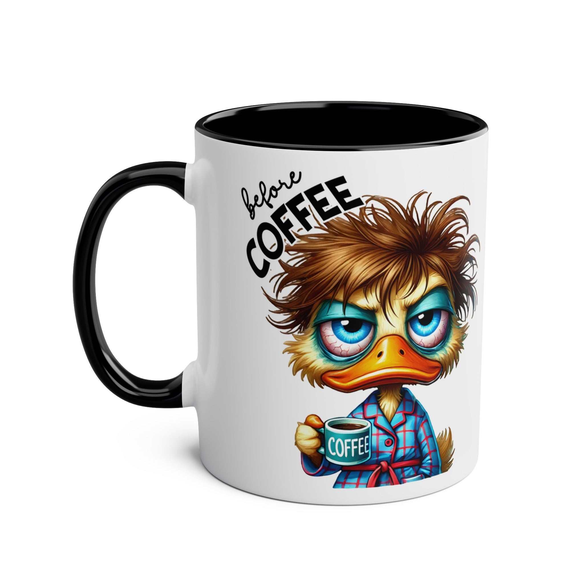 Fun Sarcastic Coffee Mug with humorous design featuring a grumpy cartoon character, perfect for coffee lovers seeking a playful start to their day.