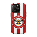 Brentford FC MagSafe iPhone case with red and white stripes and team crest, dual-layer protection and wireless charging compatible