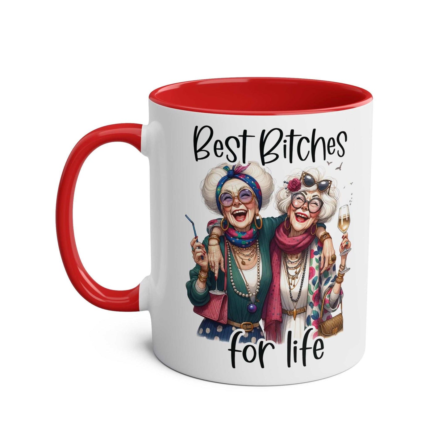 Best Bitches Ceramic Two Tone Mug with glossy finish, perfect gift for coffee chats.