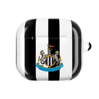 Newcastle Utd FC black and white striped AirPods protective case with club crest and wireless charging compatible