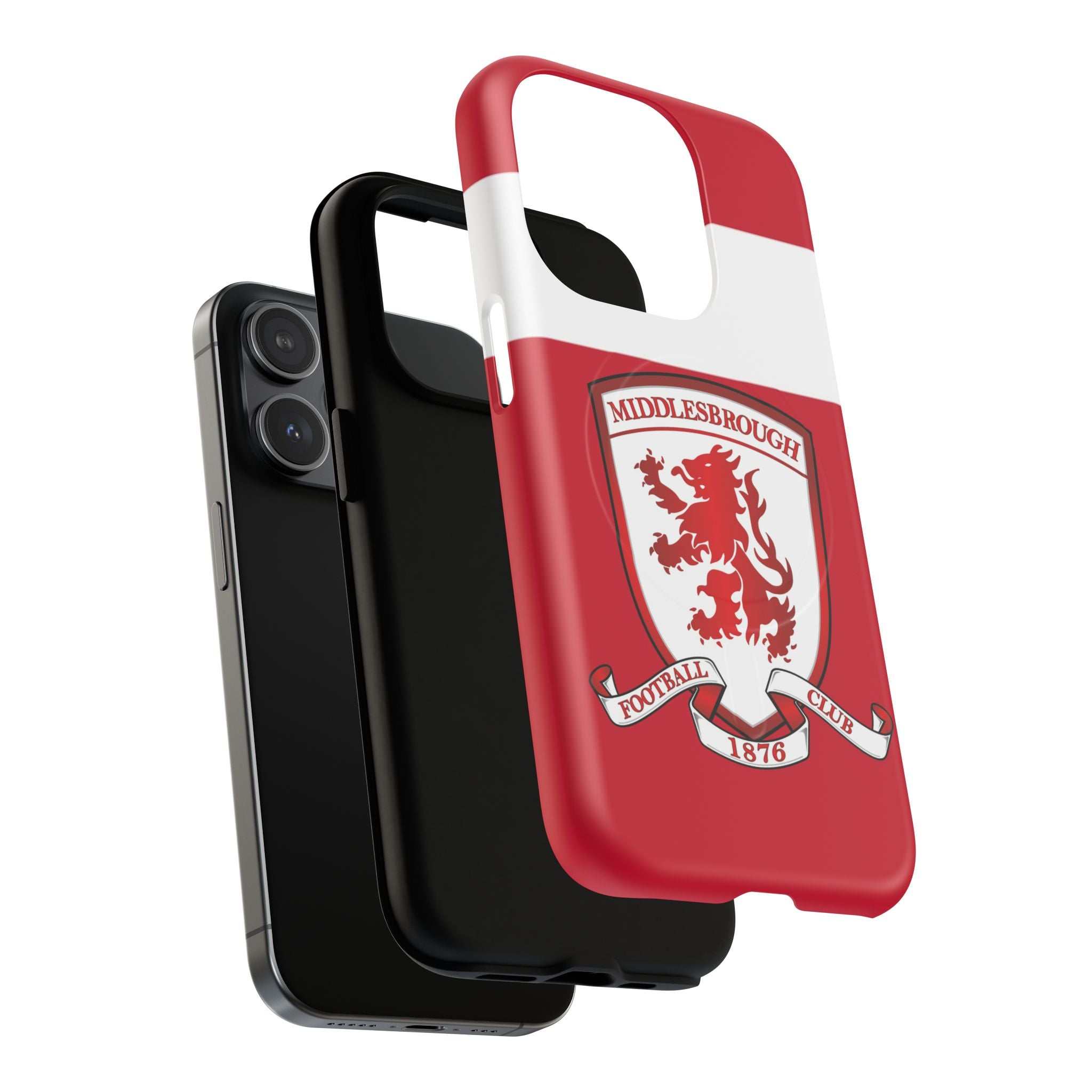Middlesbrough MagSafe iPhone case with red design and club crest, dual layer protection and wireless charging compatible
