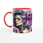 Colorful 'Not Enough Sage' motivational coffee mug with vibrant design on an 11oz ceramic cup, featuring a glossy finish and two-tone color scheme.