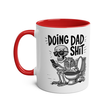 Fun Fathers Day Gift Mug with humorous skeleton design, red interior, perfect for dads.