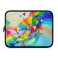 Colorful geometric pride design laptop sleeve made from durable neoprene with soft foam lining and dual zipper closure.