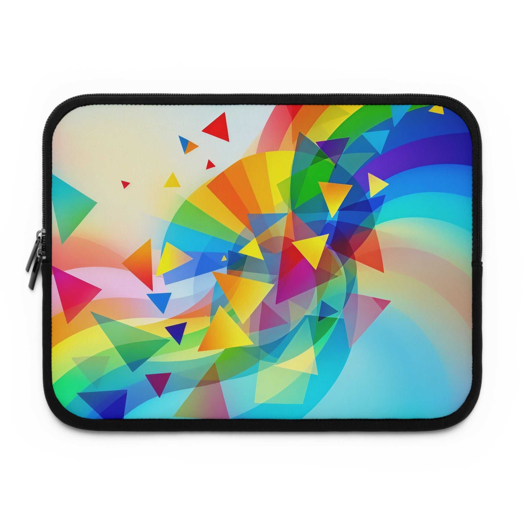 Colorful geometric pride design laptop sleeve with durable neoprene and dual zipper protection
