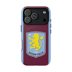 Aston Villa MagSafe iPhone case with claret and blue colors and club crest, durable dual-layer protection and wireless charging compatible