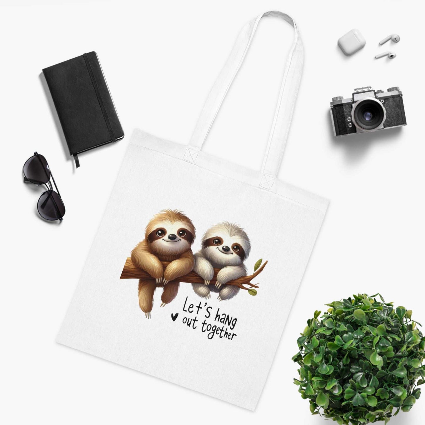 Cotton tote bag with cute sloth design, ideal for everyday use