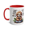 Cute sloth coffee mug with glossy finish, 11oz ceramic, microwave and dishwasher safe, available in 7 colors with matching coaster.