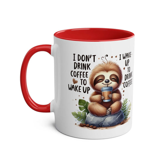 Cute sloth coffee mug with matching coaster, available in 7 colors, glossy finish, and microwave-safe ceramic.