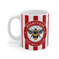 Brentford FC mug with vibrant bees design and glossy finish, 11oz ceramic cup, microwave and dishwasher safe