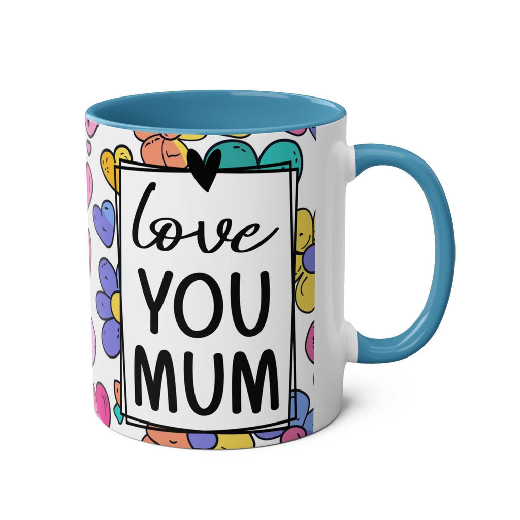 Love You Mum Floral Mug with floral hearts design, glossy finish, microwave safe ceramic gift mug