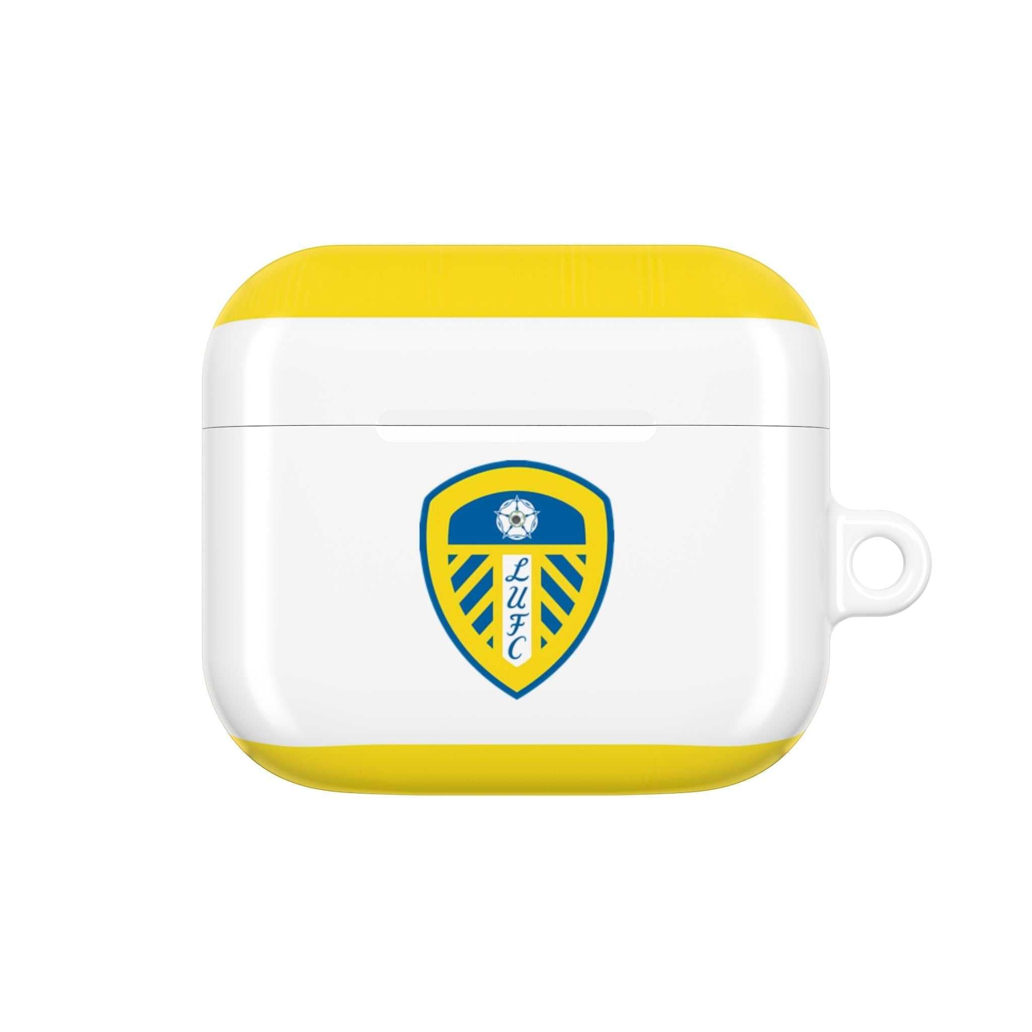 Leeds Utd FC AirPods protective case with yellow accents and club crest, compatible with AirPods and AirPods Pro