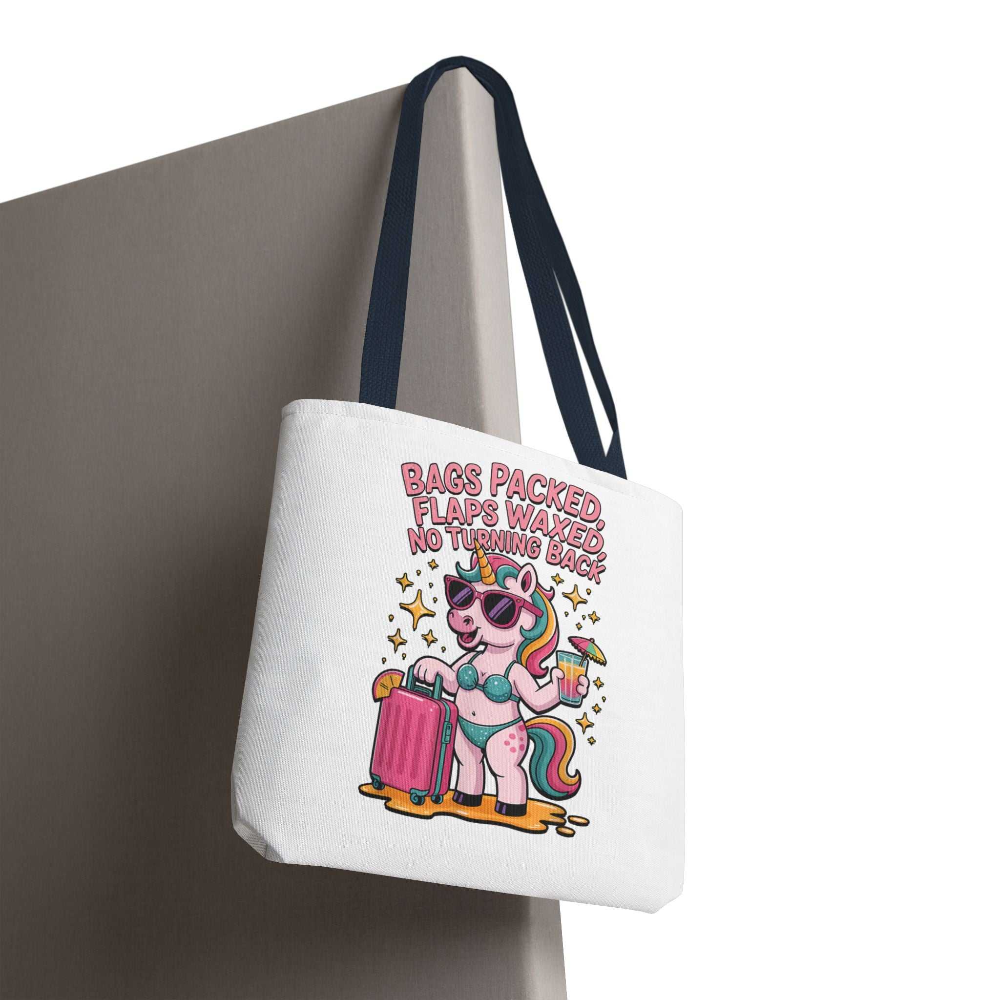 Fun Unicorn Travel Tote Bag with cheeky design and colorful handles for everyday use