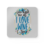Love Wine Coaster Set with fun design, water-repellent, and non-slip surface.