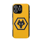 Wolves FC MagSafe iPhone case with gold and black wolf crest, dual-layer protection and MagSafe compatibility