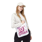 BJ Queen Tote Bag with cheeky print, durable spun polyester, and colorful handles for everyday use