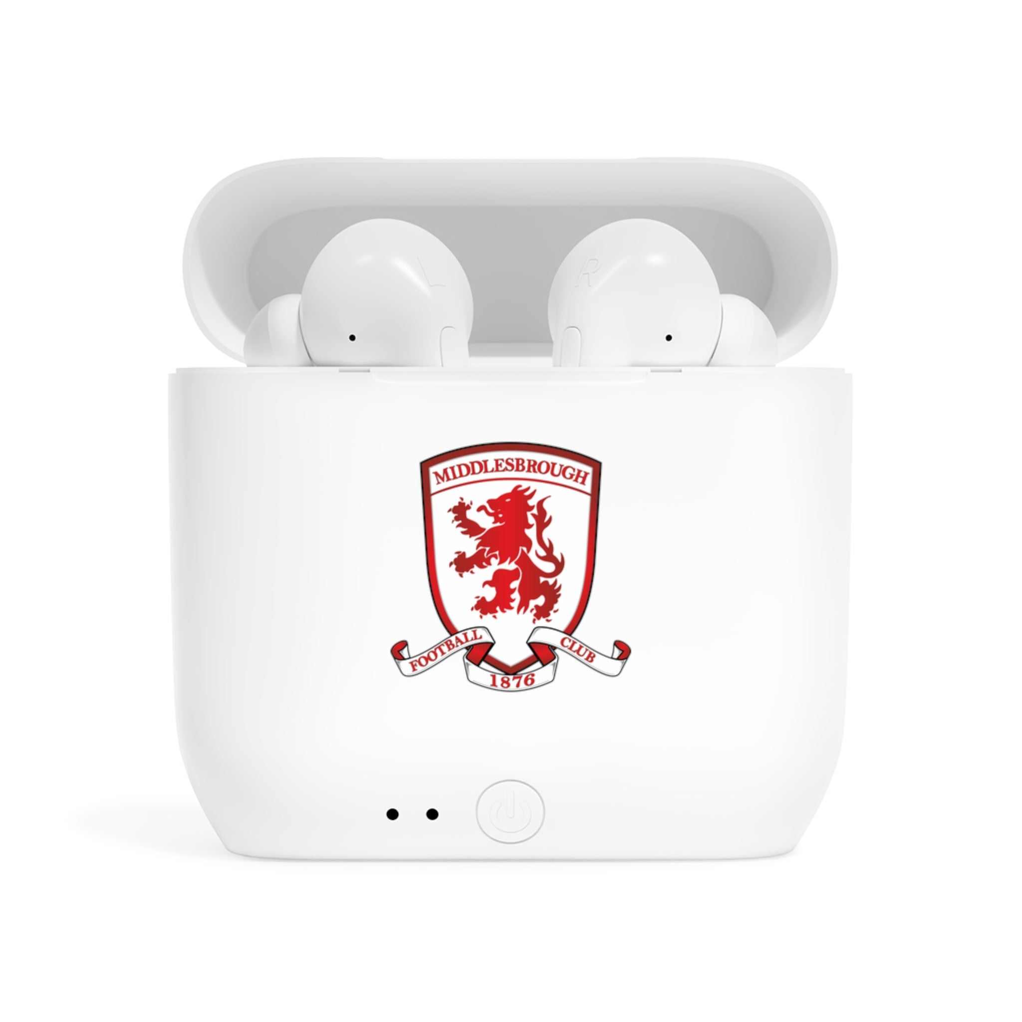 Middlesborough Fc Wireless Earbuds with charging case featuring club crest design