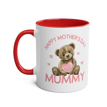 Cute Bear Mother's Day Girl Gift Mug with bear design, glossy finish, 11oz ceramic, red handle.