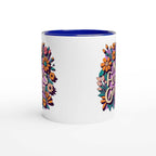 No Fucks Given Fun Mug, 11oz white ceramic with colorful floral design, perfect for coffee or tea.