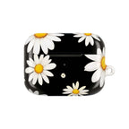 Black Daises AirPods protective hard shell case with vibrant daisy design and glossy finish