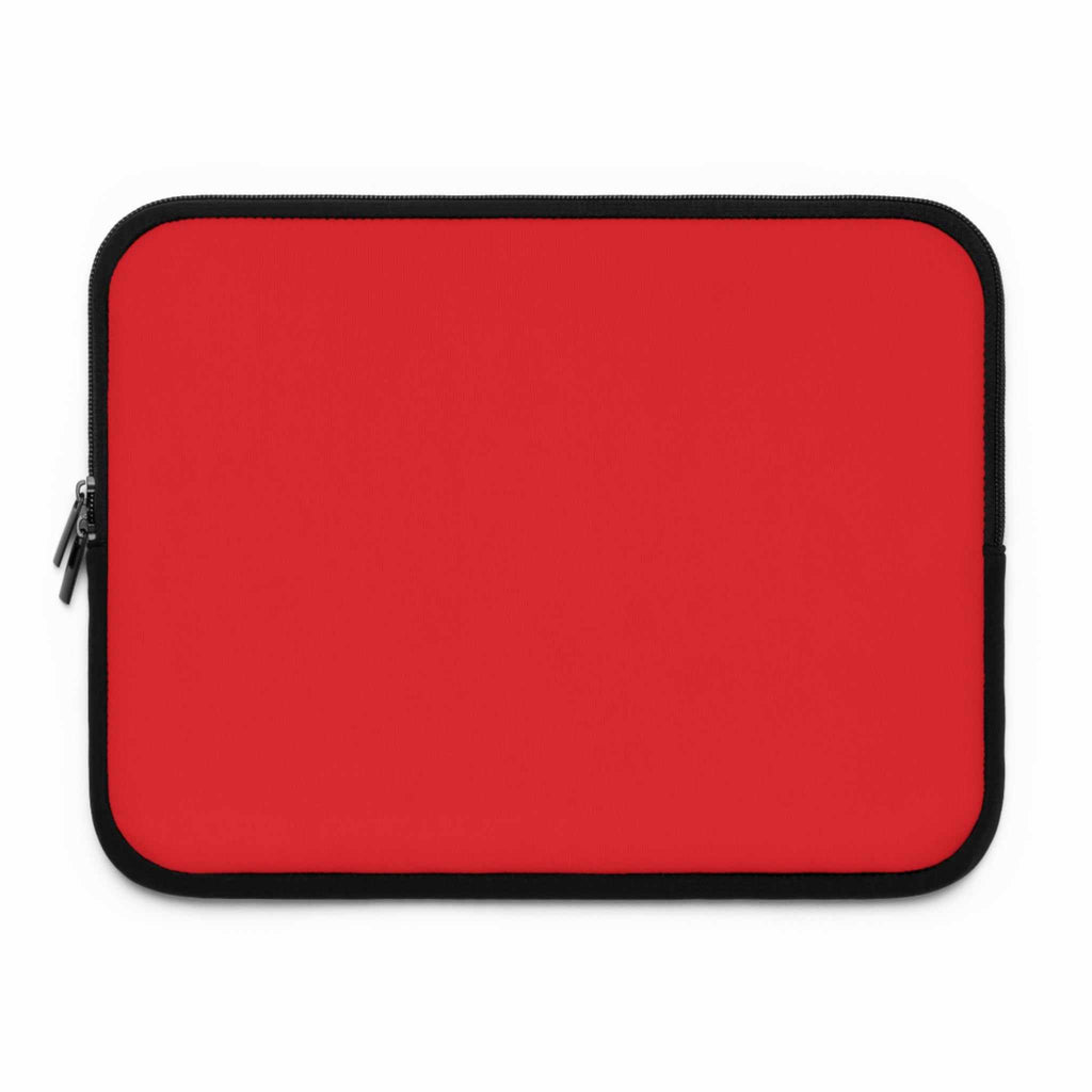 Red neoprene laptop sleeve with soft foam lining and dual zipper closure, lightweight and waterproof protection for laptops.
