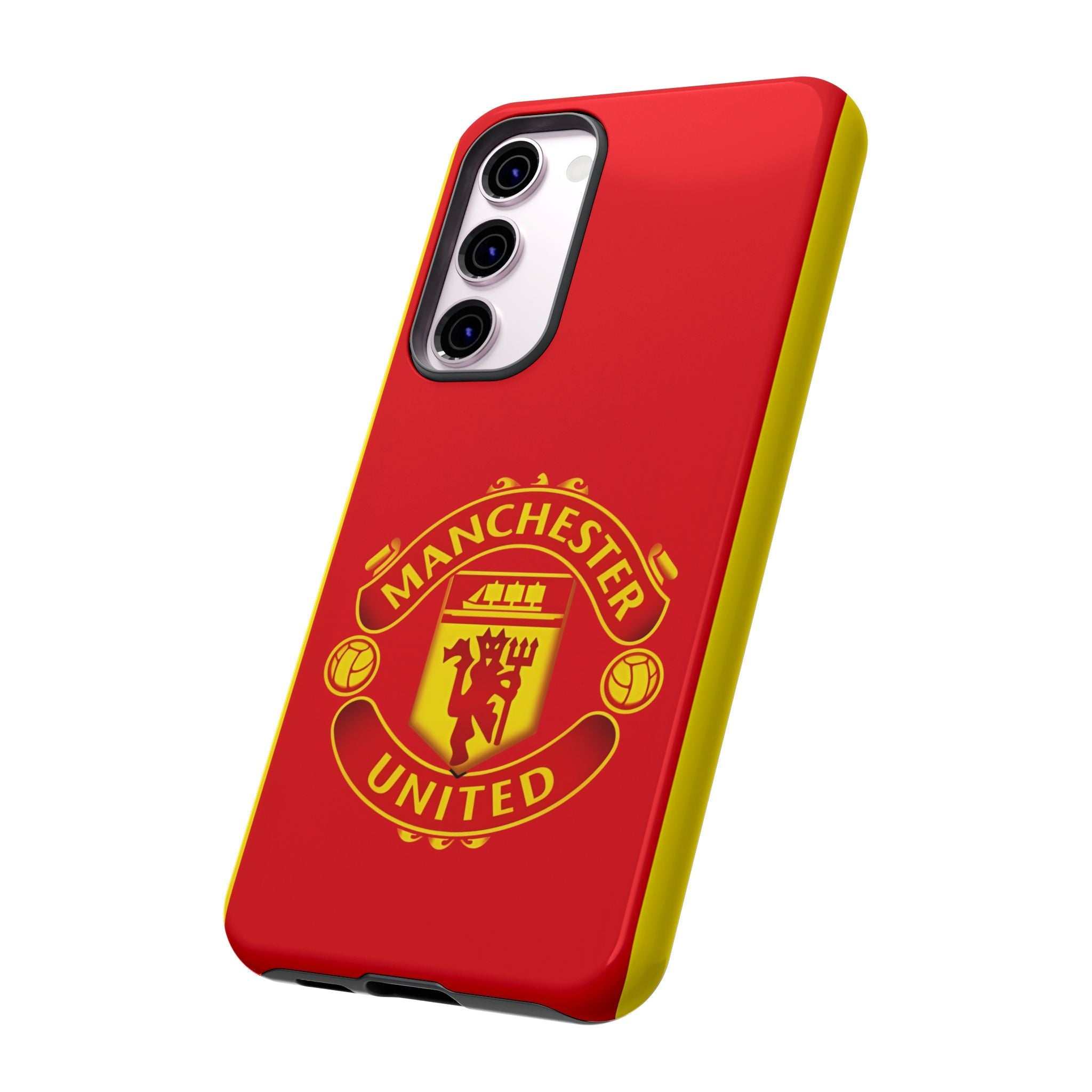 Manchester United Magnetic Samsung Case with Red Devils crest, dual-layer shock protection, wireless charging compatible phone case