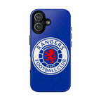 Rangers FC MagSafe iPhone case in royal blue with official-inspired crest, dual-layer protection, and MagSafe compatibility