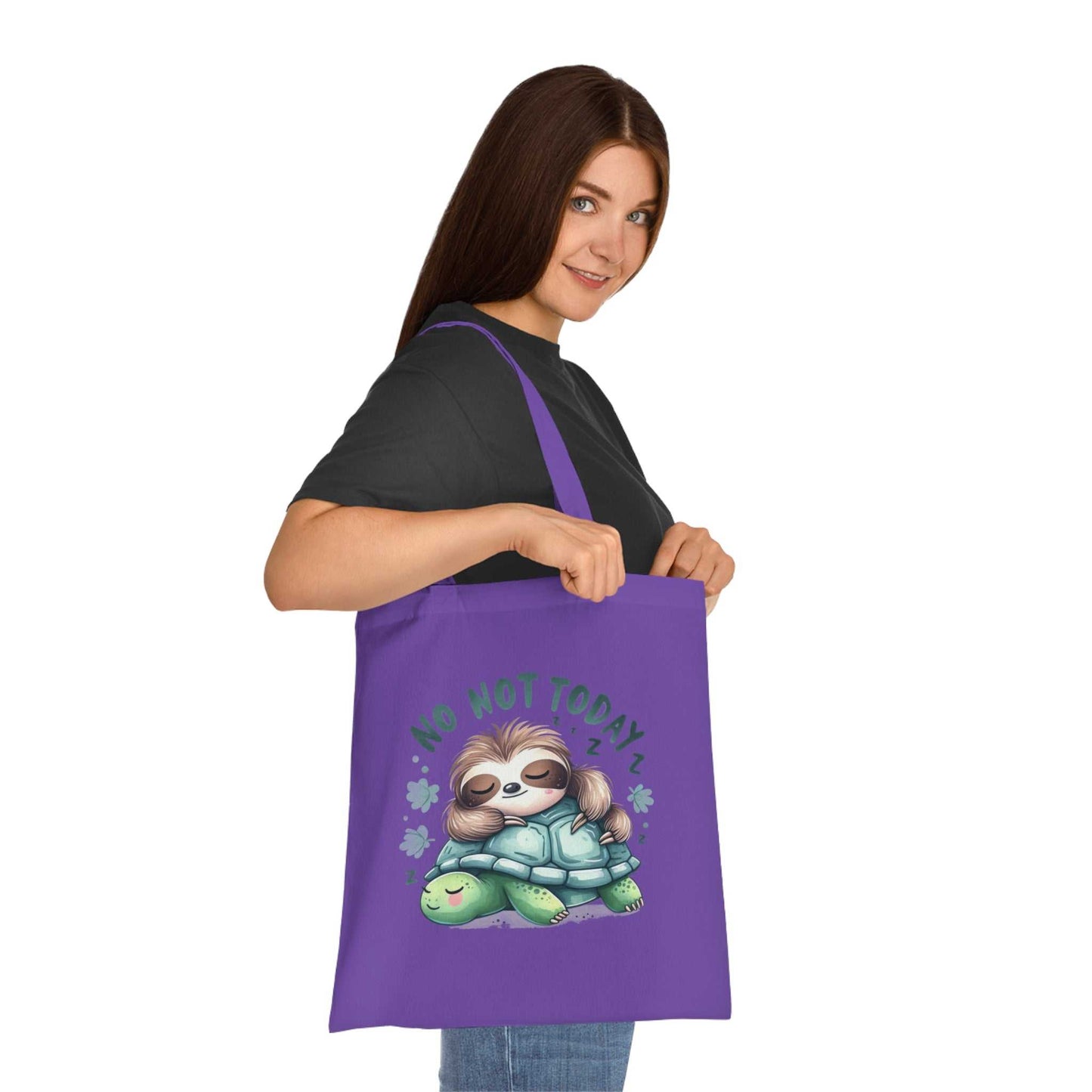 Cotton Tote Bag with Cute Sloth Design, Purple, 100% Cotton, Perfect for Sloth Lovers.