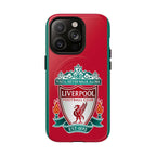 Liverpool FC MagSafe iPhone case with iconic red color and official-inspired crest, dual-layer protection, and MagSafe compatibility