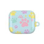 Pastel doggy paw patterned hard shell AirPods protective case in vibrant colors with glossy finish
