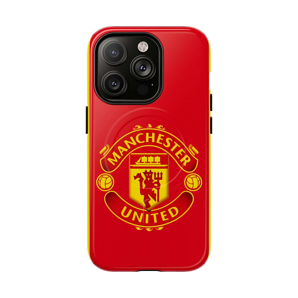 Red Manchester United MagSafe iPhone case with club crest and dual-layer protection