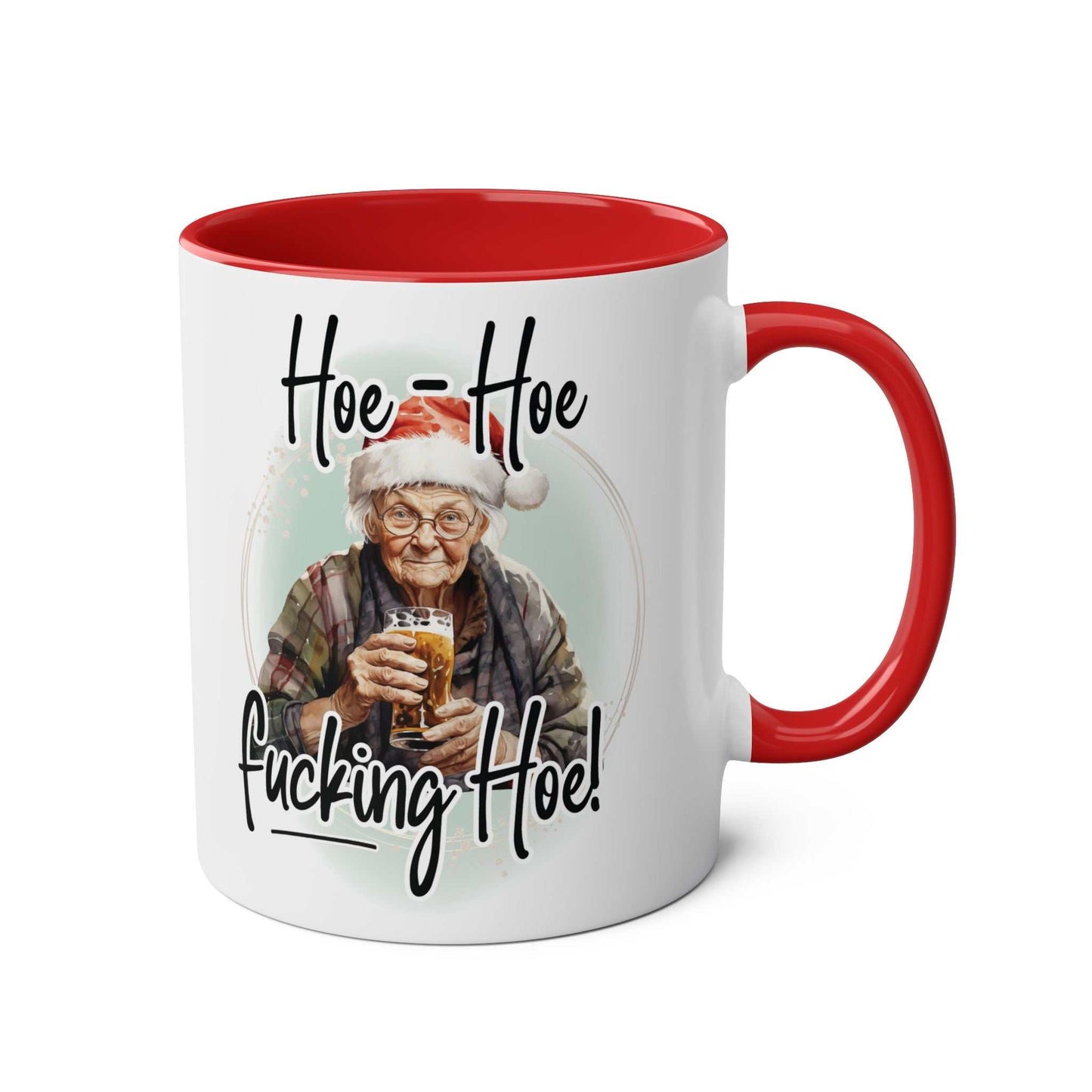 Sweary Granny Christmas Mug with red interior, featuring humorous holiday design.