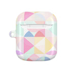 Pastel geometric print protective AirPods case with bright colors and glossy finish