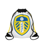 Leeds Utd drawstring bag with club logo, lightweight polyester, durable, spacious and secure closure, ideal for gym, school, and travel.