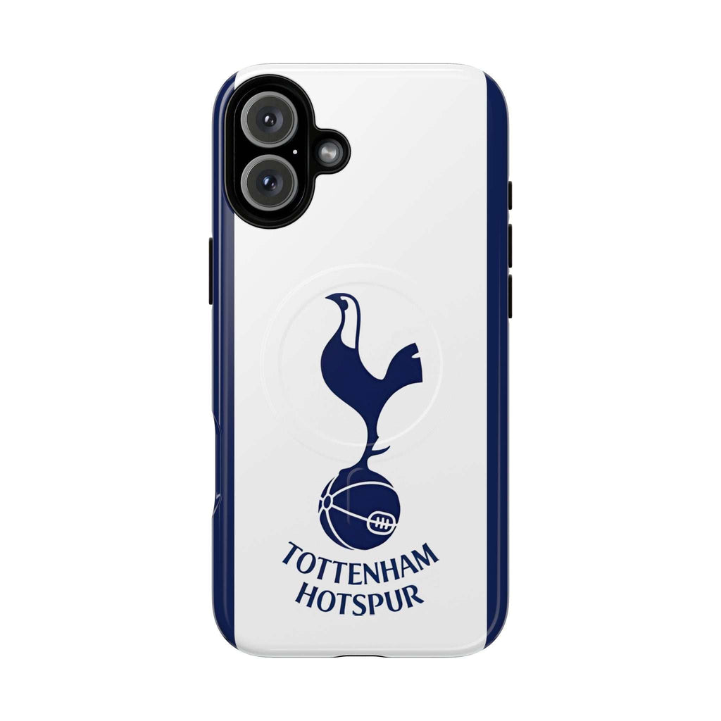 Tottenham FC MagSafe iPhone case with navy and white colors, official-inspired crest, dual-layer protection, and MagSafe compatibility.