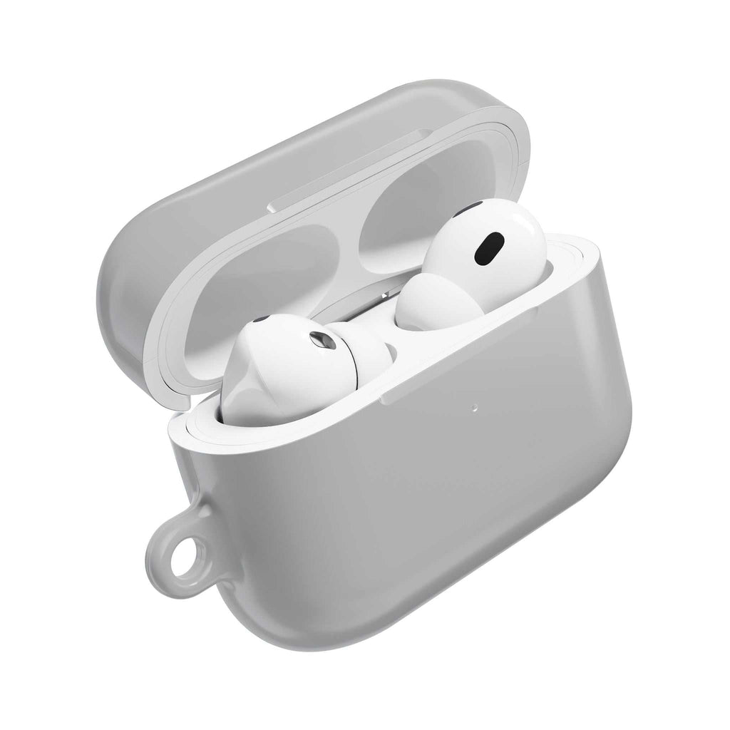 Silver hard shell protective case for AirPods and AirPods Pro with glossy finish and lightweight design