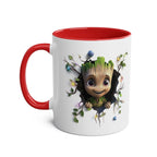 Baby Groot themed coffee mug with whimsical design and red interior.