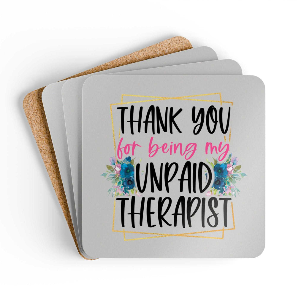 Unpaid Therapist Coaster Set with floral design and thank you message.