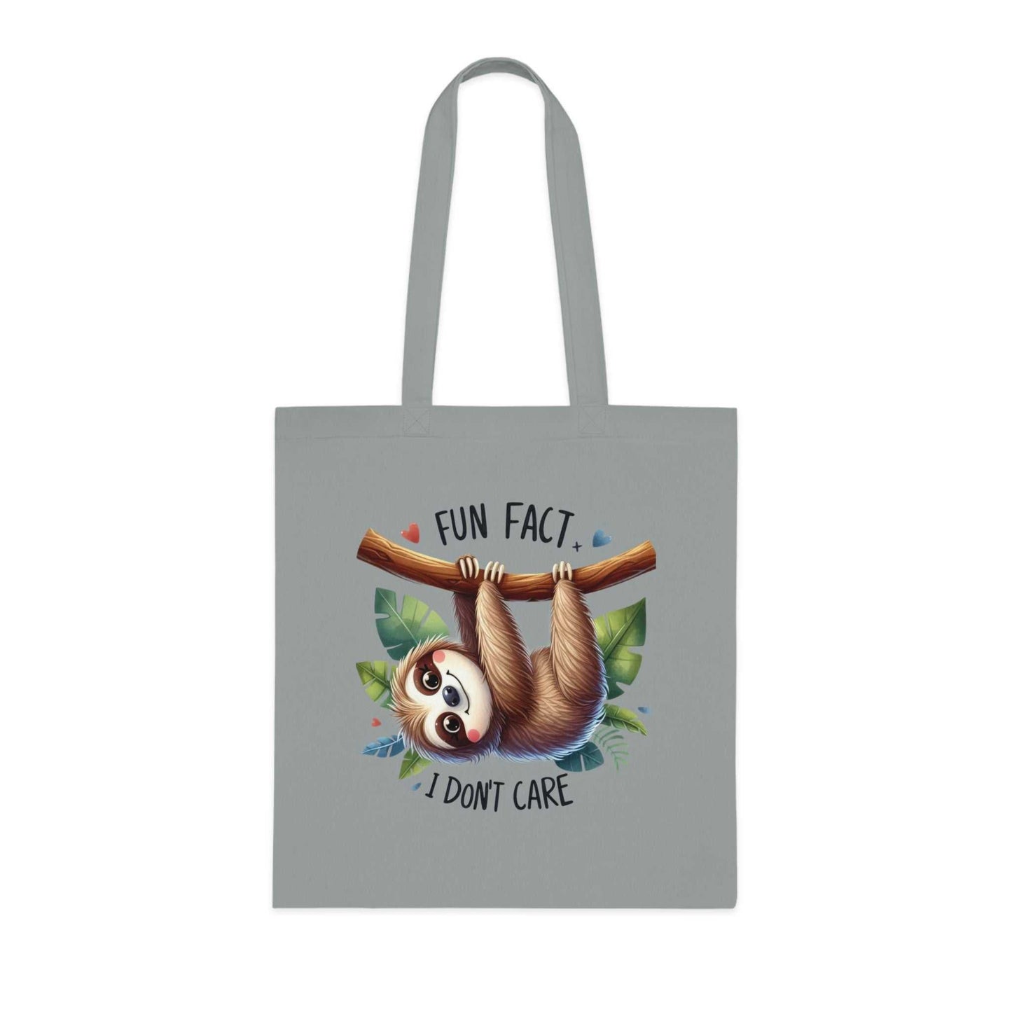 Cotton tote bag with a cute sloth design, vibrant colors, durable 100% cotton material, and reinforced handles.