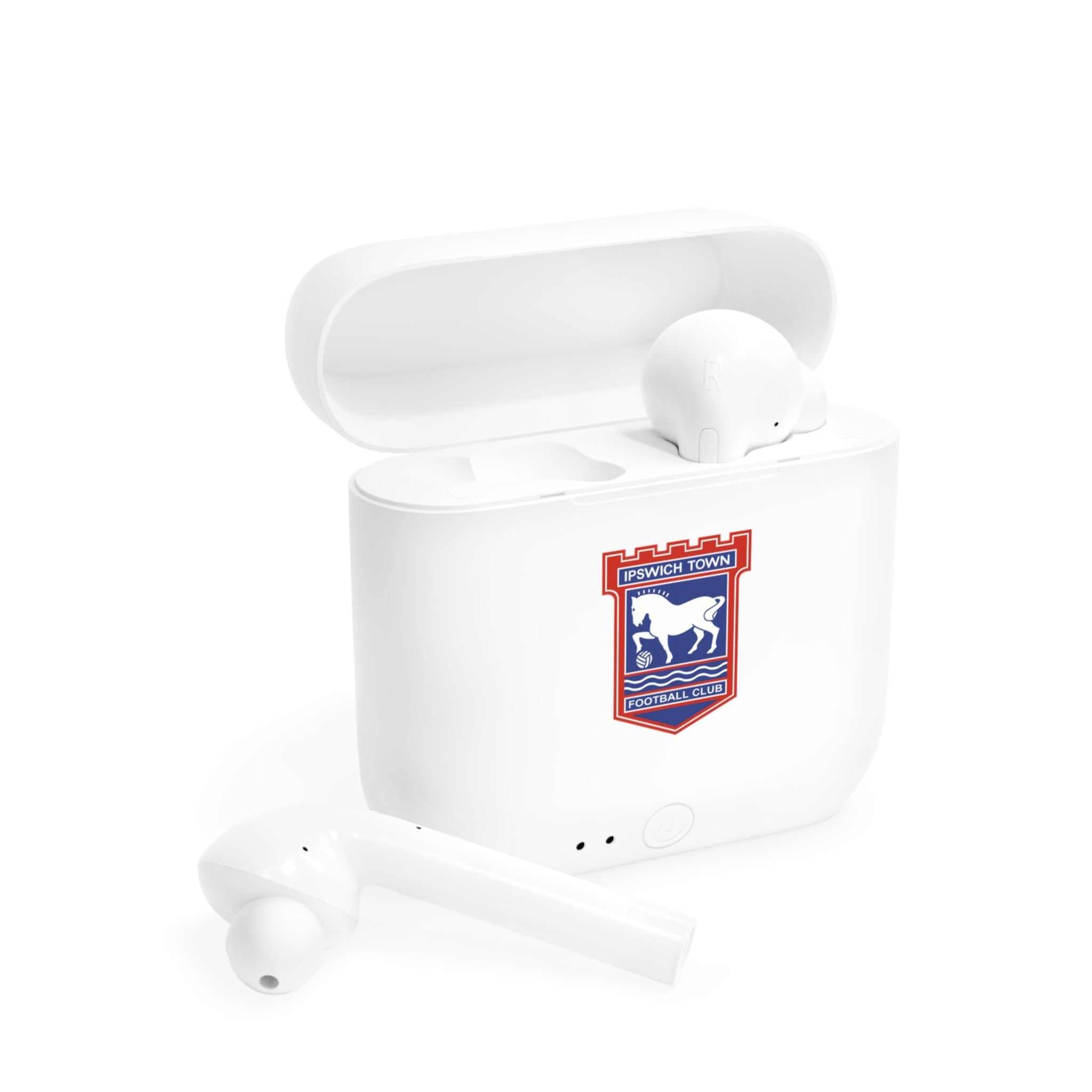 Ipswich Town Fc wireless Essos earbuds with charging case and fan-inspired club crest design