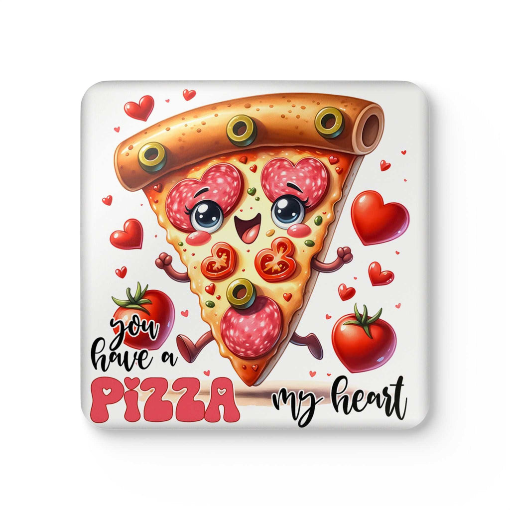 Pizza My Heart Coaster Set with fun pizza design and love-themed elements.