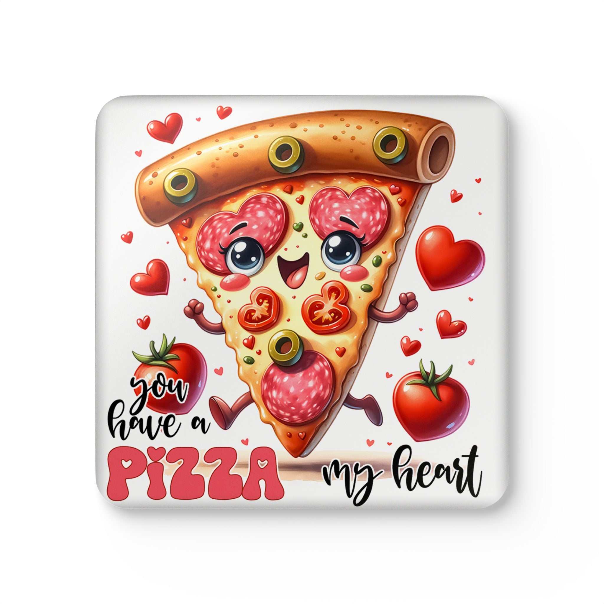 Pizza My Heart Coaster Set with fun pizza design and love-themed elements.