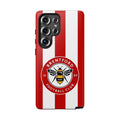 Brentford FC magnetic Samsung case with dual-layer shockproof design and wireless charging compatibility in red and white colors