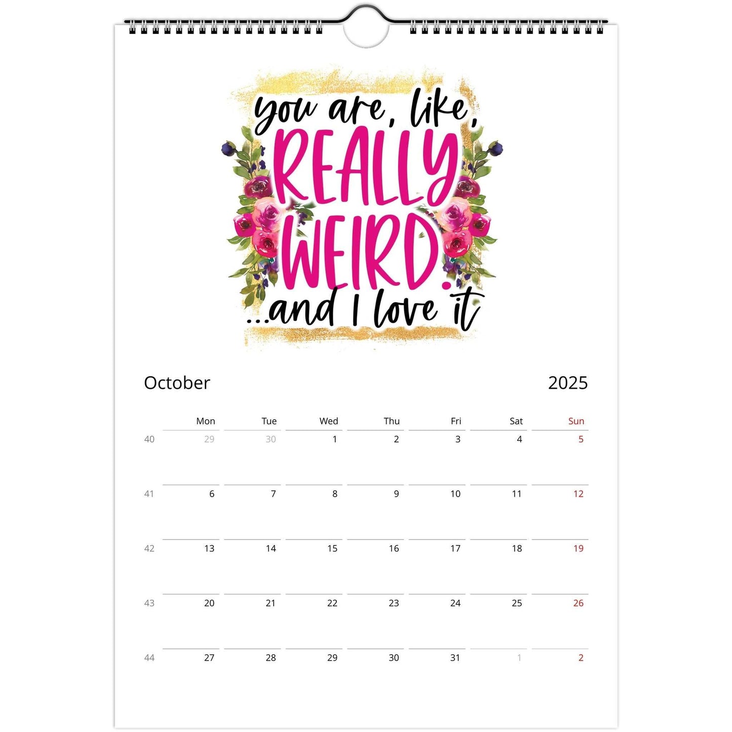 Personalised Best Friends 2025 Wall Calendar featuring October month with floral design and motivational quote.