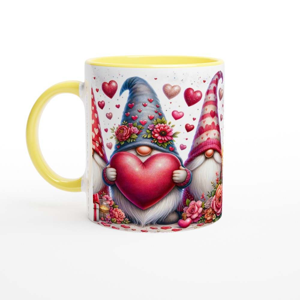 Adorable Gnome Valentines Day Mug with colorful heart and flower design, perfect gift for loved ones.