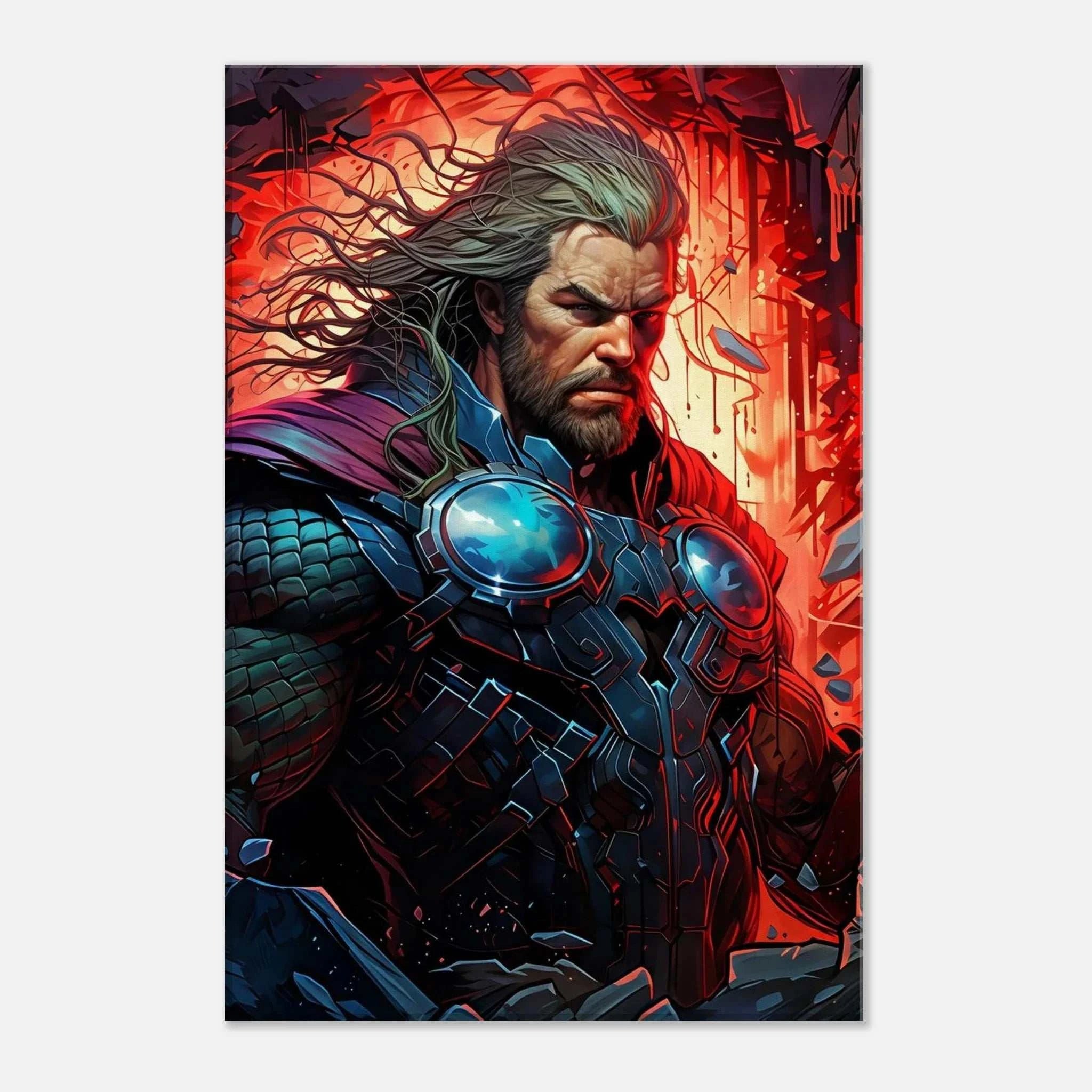 Thor Wall Canvas with bold imagery, available in various sizes, featuring durable materials and hanging kit.