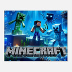 Vibrant Minecraft wall canvas featuring pixelated game scenes, perfect for fans, available in various sizes and profiles.